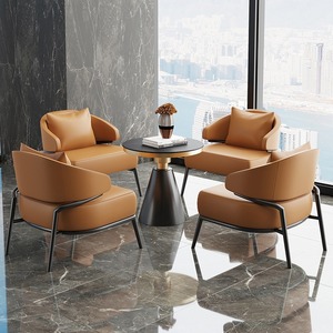 ชุดเก้าอี้เจรจาธุรกิจสมัยใหม่พร้อมโต๊ะกลม สำหรับห้องรับรองโรงแรมและสำนักงาน ใช้งานภายในอาคาร ดีไซน์หนังทนทาน - Product Image 1