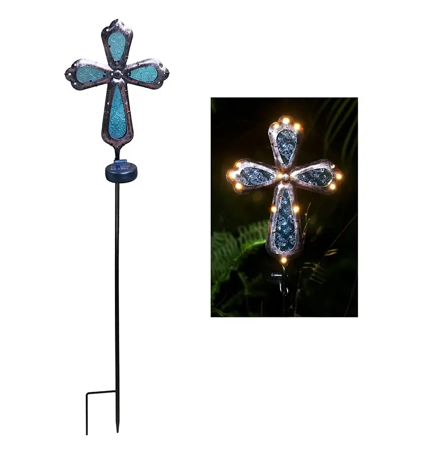 Solar Power Cross Stake Warm weiße Farbe Blumen Solar leuchten Garten dekor LED Außen landschafts licht