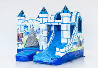Château gonflable bleu et blanc de conte de fées avec toboggan, équipement de divertissement extérieur pour enfants