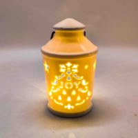 Lanterne en céramique étoile et lune, porte-bougie LED, lumière chaude, lampe de table pour la décoration de Noël, cadeau de fête de Noël