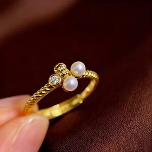 10747 Accesorios de Perlas DIY, Anillo Ajustable de Plata Pura S925, Incrustaciones de Perlas de 11-13 mm, Base Vacía para Incrustaciones, Base Dorada/Plateada Incluida - Product Image 1