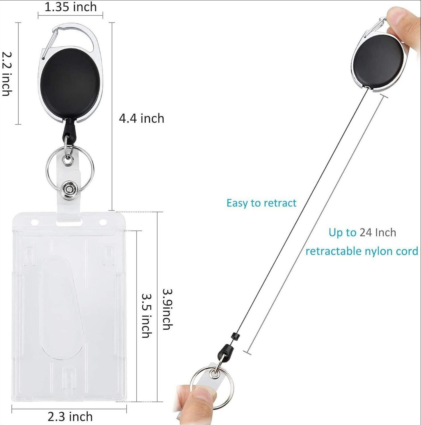Hot Sale Easy-to-Pull Oval Egg Type PS ID Card Holder with Transparent Dual-Purpose Buckle Telescopic Feature Satin Lanyards