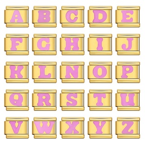 Gold Colour 26 English <b>Letters</b> A-Z Charm Jewelry Italian Links Fit 9mm Stainless Steel Fashion Beads DIY Making Bracelet Gifts - Product Image 1