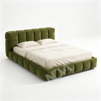 Offre Spéciale : Ensemble de Meubles de Chambre à Coucher – Lit Bulle en Velours Vert Olive / Lit Capitonnée Blanc Festonné, Armoire, Commode et Bureau de Rangement