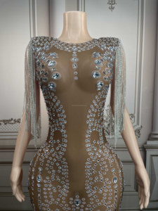 Vestidos de fiesta con borlas y cristales brillantes para mujer, vestidos de noche elegantes de malla Abiti Per La Madre de Sposa, superventas 2022 - Product Image 5