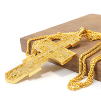 ZD062 Collier Croix Pectorale en Or 18K pour Évêque Prêtre, Pendentif Crucifix Jésus, Religieux Chrétien Orthodoxe