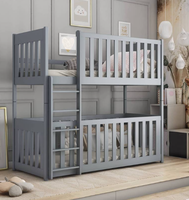 Lit superposé en bois Konrad avec lit de bébé avec rails en bois hauts de tous les côtés Lit en bois de pin massif avec limite de poids maximale