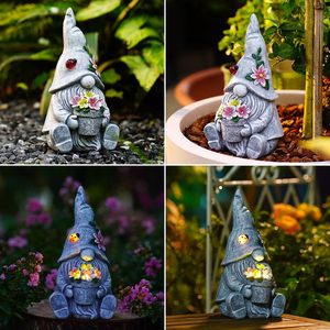 Waterproof <strong>Gnome</strong> <strong>Garden</strong> Statue Figurine Outdoor Patio Decor with Solar Lights Artificial Style Perfect Gift <strong>Ornament</strong> - Product Image 5