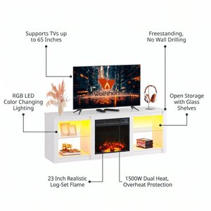 Support TV avec foyer électrique intégré de 23 pouces, 1500W, avec lumières LED et flamme à changement de couleur pour salon et centre de divertissement - Product Image 3