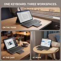 KF8700 Keyboard Lipat Nirkabel dengan Touchpad Berputar, Keyboard Mini untuk Tablet dan Ponsel