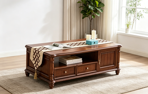 Traditional Wood Coffee Table with Storage Drawers and Shelf Modern Design Multi-Purpose Living Room Furniture - Product Image 3