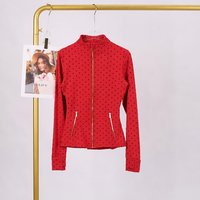 Veste de sport zippée pour femme Luludarling, coupe ajustée, à pois, col montant, manches longues avec passe-pouces, pour la course et l'entraînement