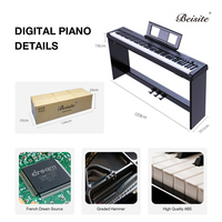 Beisite S-210 Clavier numérique portable en plastique à 88 touches avec poids progressif, échantillonnage dynamique à 10 niveaux, orgue électrique