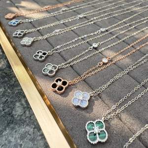 Grosir 925 Sterling liontin perak empat daun semanggi kalung stok baru produk untuk pernikahan Platinum emas mawar berlian utama - Product Image 4