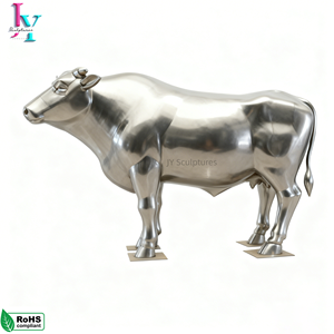 Sculpture de taureau puissant en acier inoxydable, statue de taureau levé pour la décoration extérieure de jardin, ferme, ranch, personnalisable - Product Image 5