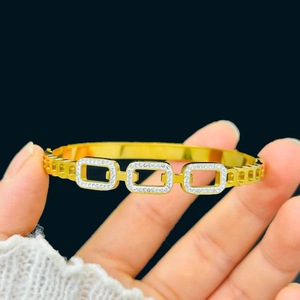 Wholesale Fashion Women's Stainless Steel 18K Gold Plated Zircon Fringe <b>Bangle</b> <b>Bracelet</b> for Anniversary - Product Image 2