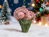 Ornement de Noël en verre en forme de bouquet, décoration florale peinte pour les fêtes, pendentif en verre fait main créatif, ornement, cadeau