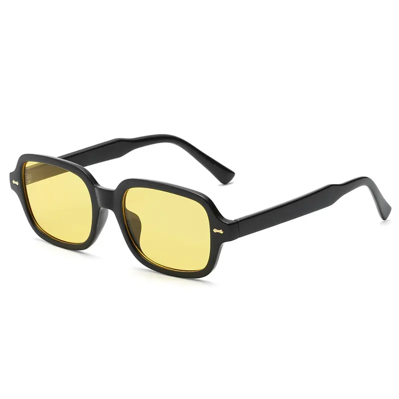 Custom Own Brand Vintage Square Sun Glasses Yellow Lens Eyewear Retro Small Rectangle Sunglasses For Unisex