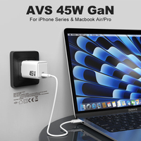 Directo de fábrica AVS 45W Gan Cargador USB C PD 3,1 Teléfono móvil Adaptador de cargador universal PPS Super Wall 45W Cargador rápido Tipo C