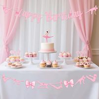 Spanduk Pesta Ulang Tahun Pilates dan Pink Bow Dekorasi Ulang Tahun Bertema Pilates Pink untuk Perlengkapan Pesta Bertema Olahraga Kebugaran Anak Perempuan