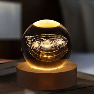 Bedroom Wood <b>Light</b> Base Lamp Soft Warm Color 3D Modern Decorate <b>Night</b> <b>Light</b> Crystal Ball <b>Light</b> - Product Image 1