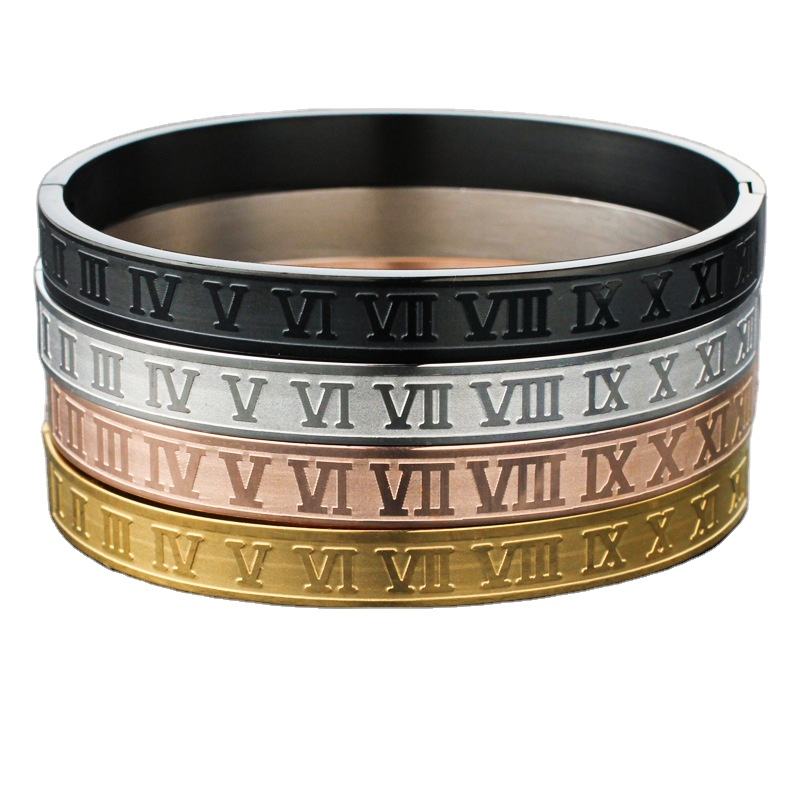 Roman Numeral Series Glossy Roman Numeral Bracelet Fashion Bangle Bracelet  for Men and Women Colors Stainless Steel Bracelet