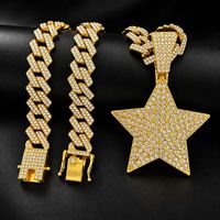Collier chaîne cubaine en alliage avec pendentif pentagramme Hip Hop, serti de zircone cubique, plaqué PVD, bijou unisexe tendance