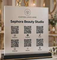Kit de signalétique professionnelle personnalisé en acrylique double face avec bord ondulé, plaque logo et QR code social en forme d'arche