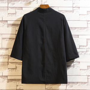 Chaquetas tipo Kimono para hombre, cárdigan ligero, informal, mezcla de algodón, lino, siete mangas, frente abierto, prendas de vestir - Product Image 5