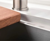 Évier de cuisine multifonctionnel noir insonorisé en acier inoxydable 304, style ferme, avec accessoires, finition PVD or, en promotion
