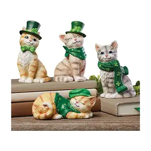 Paddy's Day Decoration Lucky Cat Figurine Accessories Tabletop Cute Mini Cat Figurines