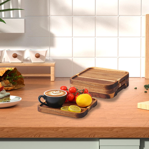 Vuông bằng gỗ phục vụ khay thiết lập của 4 thực phẩm bằng gỗ món ăn bánh pizza pho mát tấm vuông Keo Gỗ khay - Product Image 5