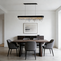 Lustre moderne de luxe rectangulaire long en cristal, lampe suspendue LED pour salle à manger, salon, villa, hôtel