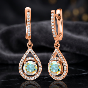 Pendientes Colgantes de Plata de Ley 925 Chapados en Oro Rosa con Circonita Blanca y Topacio Místico Mercurio para Mujer, Regalo para Bodas y Fiestas - Product Image 3