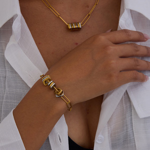 Conjunto de Pulseras de Cadena Geométrica de Acero Inoxidable Dorado, Joyería Unisex para Regalo - Product Image 2