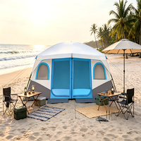 Tente de camping familiale grande capacité avec fenêtres multi-mailles et double chambre pour activités en plein air en forêt