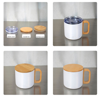 Mug à café isotherme en acier inoxydable à double paroi de 400 ml avec poignée en bois, tasse de camping portable, gobelet à thé pour l'extérieur et le bureau
