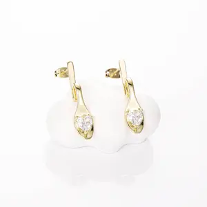 CM Fashion Jewelry Wholesale Hot Sell 14k Gold Plated Stud Earring Heart Cut Zircon Spoon Earrings Woman Oro Laminado Arete