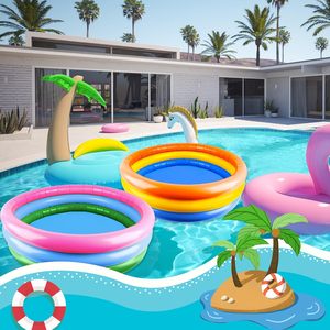 <span class=keywords><strong>Piscine</strong></span> gonflable en PVC pour enfants avec 3 anneaux en forme de beignets arc-en-ciel et design personnalisable - Product Image 4