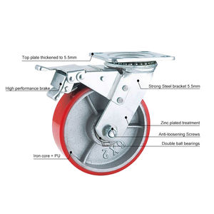 4 5 6 <span class=keywords><strong>8</strong></span>-Zoll-Lenkrad Großhandels preis Hoch leistungs werkzeug Rolls chrank Eisen PU Top Plate Trolley Industrial <span class=keywords><strong>Caster</strong></span> - Product Image 4