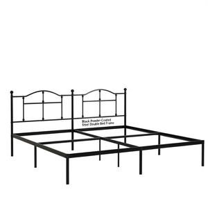 Base de Cama Doble de Acero con Recubrimiento en Polvo Negro, Camas Metálicas, Muebles Industriales para Dormitorio - Product Image 1