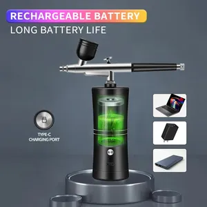 Aerógrafo inalámbrico portátil recargable con compresor, pistola de pulverización de acción simple para belleza facial, arte de uñas, tatuajes, manualidades, pintura de pasteles - Product Image 2