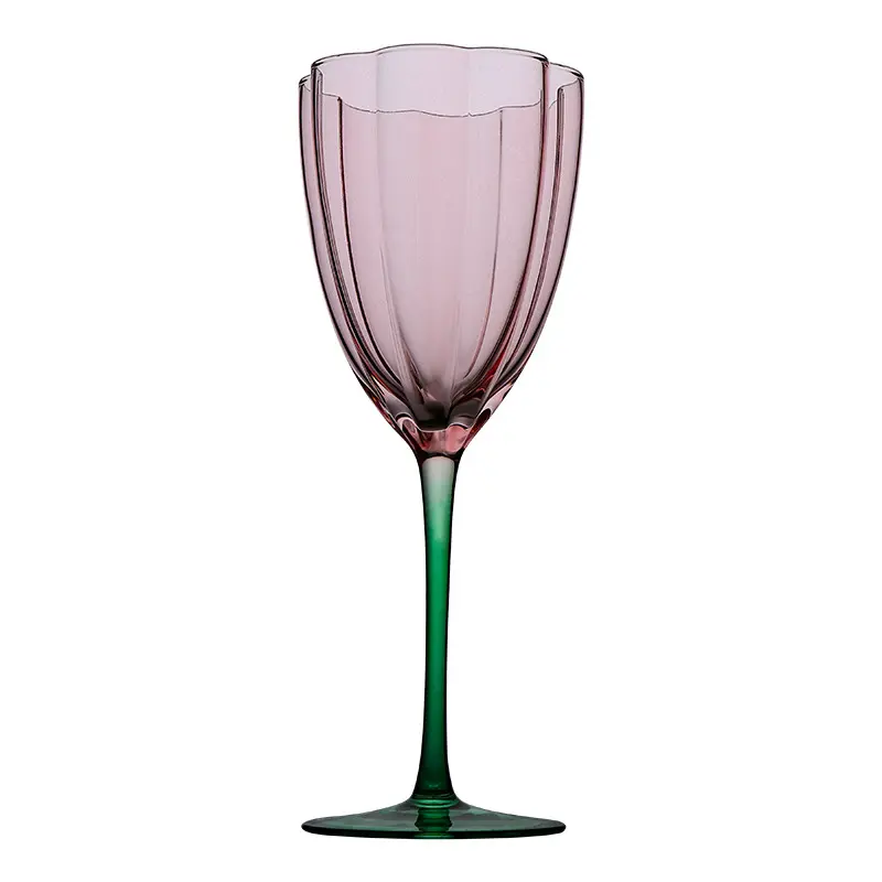New Design Wine Glassware Colored Wedding Party Banquet Drinking Sparking Glasses Handmade Flower Shaped Wine Glass Goblet