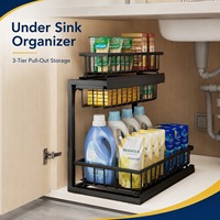 Étagère de rangement de cuisine en métal à 3 niveaux coulissante pour évier, organisateur moderne multi-niveaux pour armoire, étagère à épices, gain de place, durable, antirouille