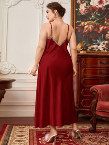 Pigiama di raso lungo <span class=keywords><strong>taglie</strong></span> <span class=keywords><strong>forti</strong></span> con gonna sottoveste alla moda camicia <span class=keywords><strong>da</strong></span> <span class=keywords><strong>notte</strong></span> in pizzo per la primavera estate vestiti Casual per la casa con motivi solidi - Product Image 4