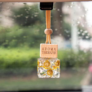 8ML Square Water Cube Refillable Empty Hanging Car Air Freshener <b>Diffuser</b> <b>Bottles</b> With Screw Wood Cap - Product Image 4