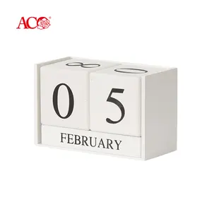 ACO Supplier Perpetual Calendar Flipable Wooden Digital Square Unique Desktop Ornament