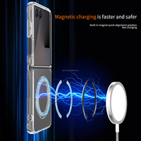 Coque de téléphone magnétique transparente anti-jaunissement avec protection antichute aux 4 coins pour Samsung Z Flip 8 7 6 avec 360° °   Support métallique