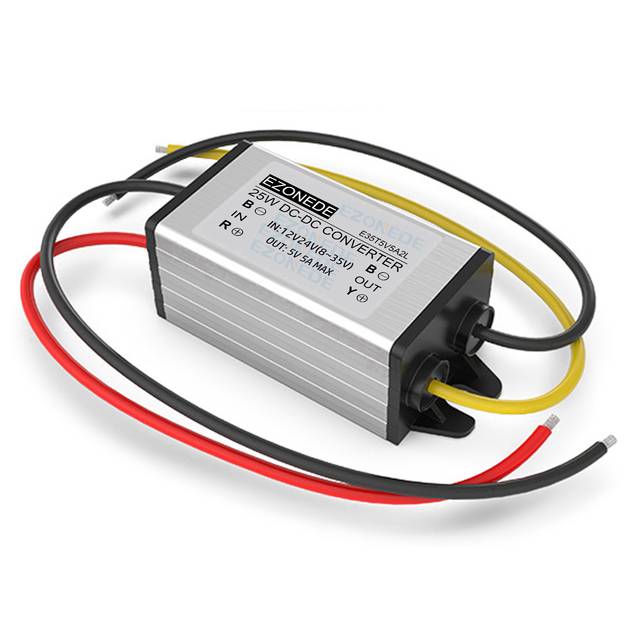 DC Buck Converter 24V 12V to 5V 5A 25W Car Step Down Voltage Regulator Module Waterproof DC Power Supply Transformer for Vehicle