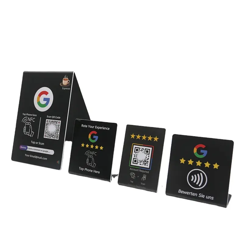 PVC akrilik özelleştirilmiş NFC Google İnceleme ve menü qrcode standı